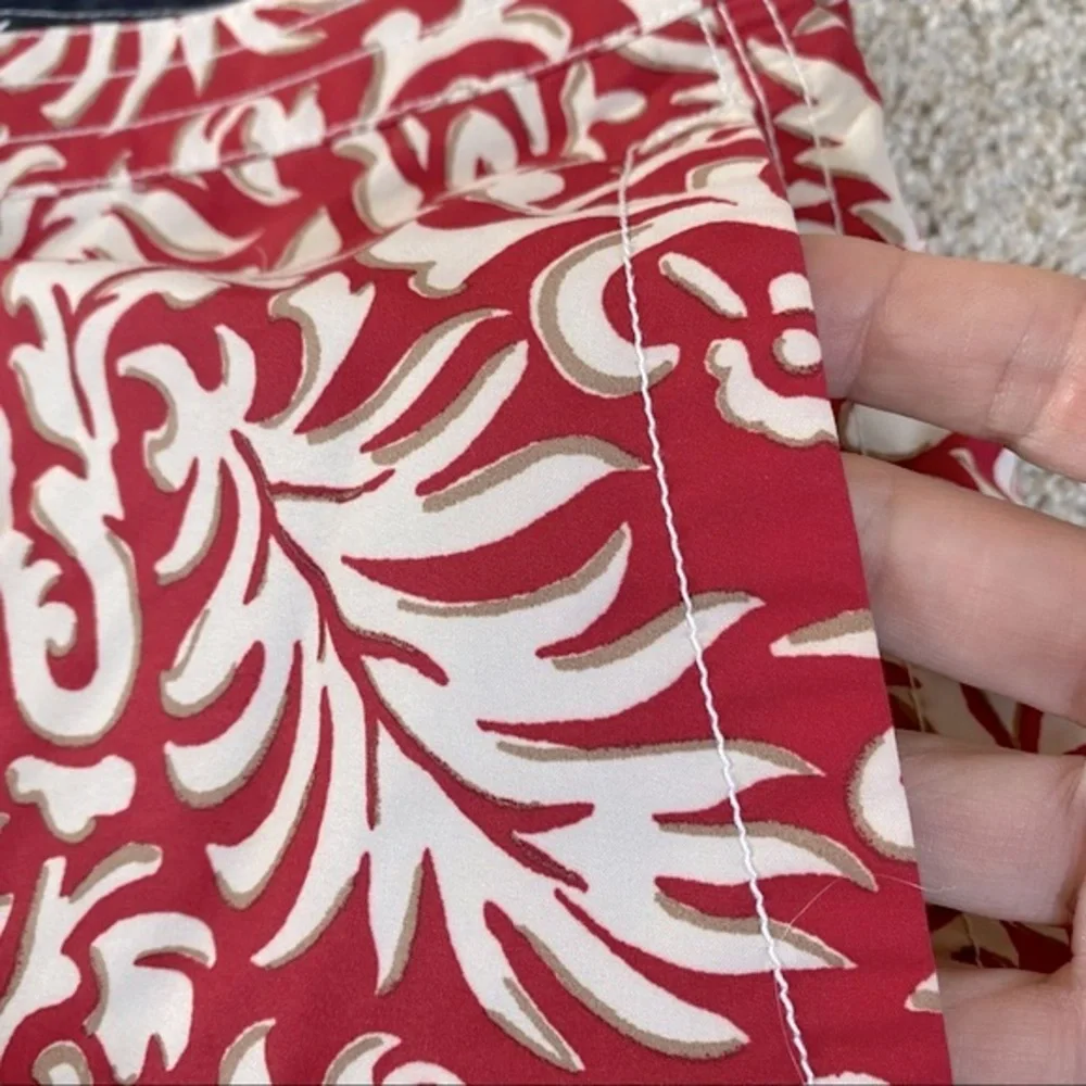 NEW! Hawaiian Swim Trunks Board Shorts Red Beige Netted Lining Pockets Size 36